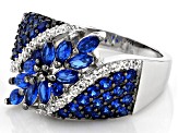 Blue Lab Created Spinel Rhodium Over Sterling Silver Ring 1.51ctw