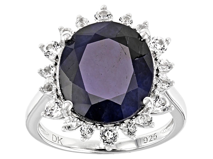 Blue Sapphire Rhodium Over Sterling Silver Ring 8.61ctw