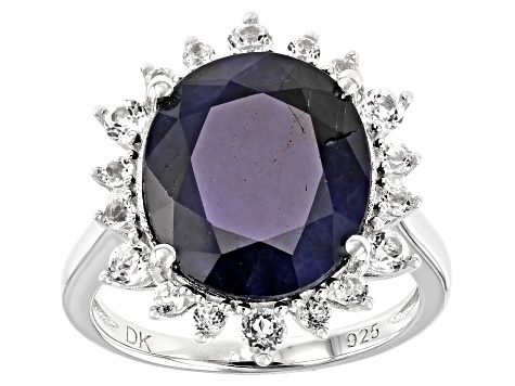 Blue Sapphire Rhodium Over Sterling Silver Ring 8.61ctw