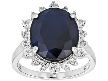 Picture of Blue Sapphire Rhodium Over Sterling Silver Ring 8.61ctw