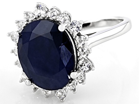 Blue Sapphire Rhodium Over Sterling Silver Ring 8.61ctw
