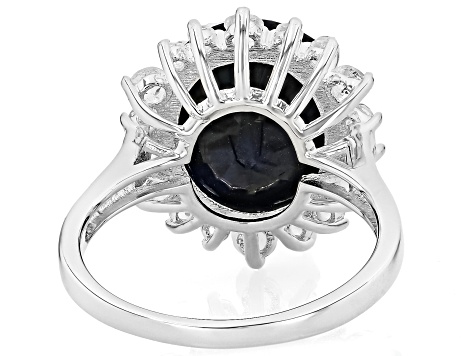 Blue Sapphire Rhodium Over Sterling Silver Ring 8.61ctw