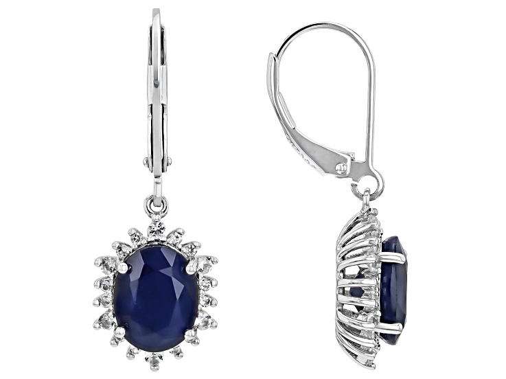 Blue Sapphire Rhodium Over Sterling Silver Earrings 5.04ctw