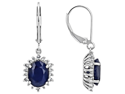 Blue Sapphire Rhodium Over Sterling Silver Earrings 5.04ctw