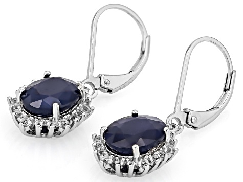 Blue Sapphire Rhodium Over Sterling Silver Earrings 5.04ctw