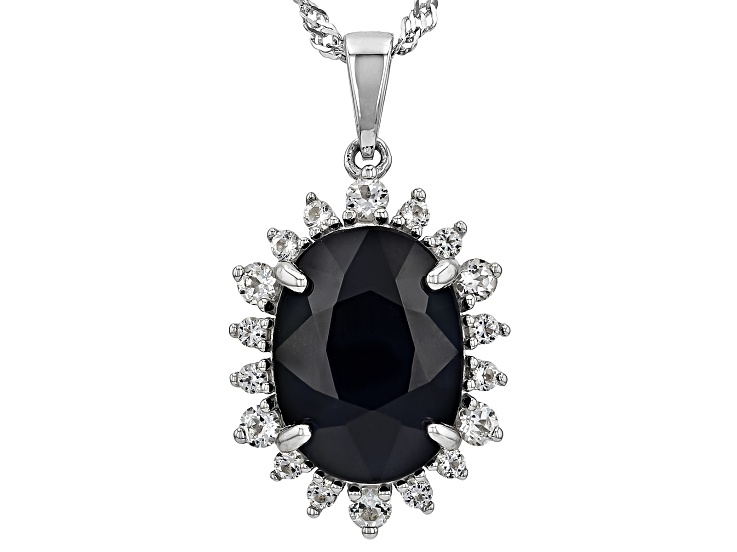 Blue Sapphire Rhodium Over Silver Pendant With Chain 8.19ctw