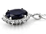 Blue Sapphire Rhodium Over Silver Pendant With Chain 8.19ctw