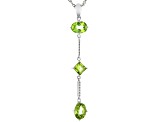 Oval and Square Manchurian Peridot(TM) Rhodium Over Silver 3-Stone Pendant With Chain. 2.81ctw