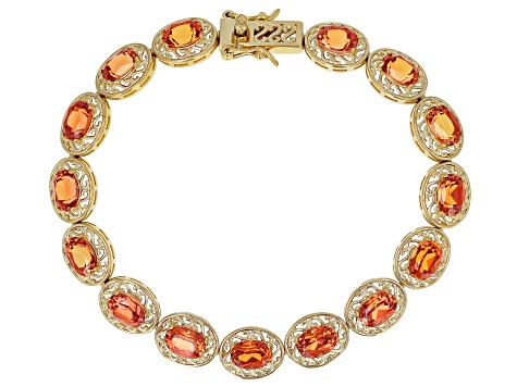Orange lab created sapphire 18K yellow gold over sterling silver tennis bracelet 16.72ctw