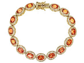 Orange lab created sapphire 18K yellow gold over sterling silver tennis bracelet 16.72ctw