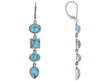 Picture of Blue Composite Turquoise Rhodium Over Sterling Silver Dangle Earrings
