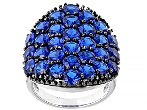 Blue Lab Created Spinel Rhodium Over Sterling Silver Ring 6.89ctw