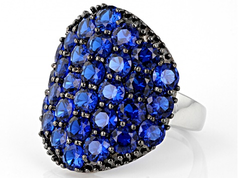 Blue Lab Created Spinel Rhodium Over Sterling Silver Ring 6.89ctw