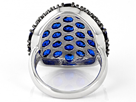 Blue Lab Created Spinel Rhodium Over Sterling Silver Ring 6.89ctw