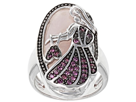 Pink Rose Quartz Rhodium Over Sterling Silver Ring 0.29ctw