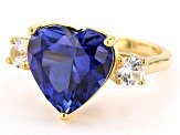 Blue Lab Created Sapphire 18k Yellow Gold Over Sterling Silver Ring 7.53ctw