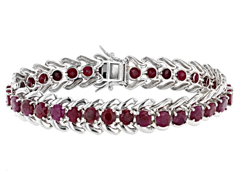 Red Indian Ruby Rhodium Over Sterling Silver Bracelet 23.04ctw