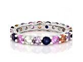 Multi-Color Lab Created Sapphire Rhodium Over Sterling Silver Ring 2.45ctw