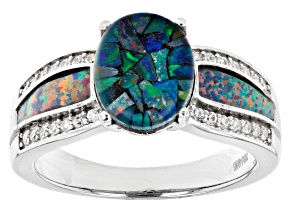 Multi Color Mosaic Opal Triplet Rhodium Over Sterling Silver Ring 0.25ctw