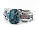 Multi Color Mosaic Opal Triplet Rhodium Over Sterling Silver Ring 0.25ctw