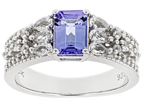 Blue Tanzanite Rhodium Over Sterling Silver Ring 1.47ctw