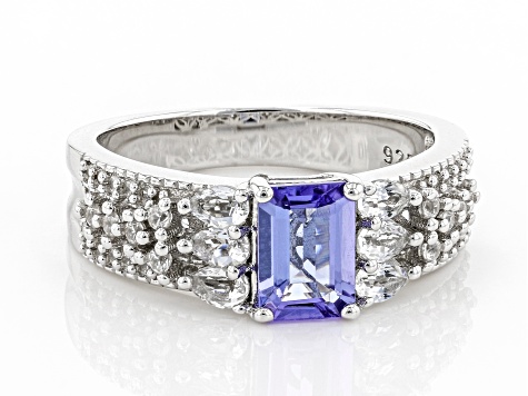 Blue Tanzanite Rhodium Over Sterling Silver Ring 1.47ctw