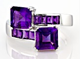 Purple Amethyst Rhodium Over Sterling Silver Bypass Ring 3.21ctw
