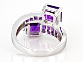 Purple Amethyst Rhodium Over Sterling Silver Bypass Ring 3.21ctw
