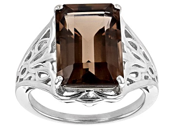 Picture of Brown Smoky Quartz Rhodium Over Sterling Silver Solitare Ring 7.10ct