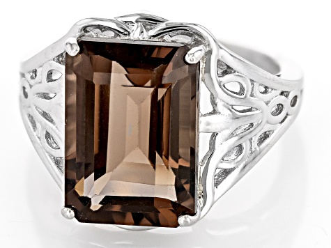 Brown Smoky Quartz Rhodium Over Sterling Silver Solitare Ring 7.10ct