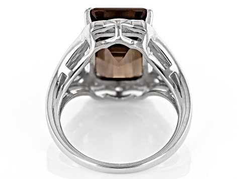 Brown Smoky Quartz Rhodium Over Sterling Silver Solitare Ring 7.10ct