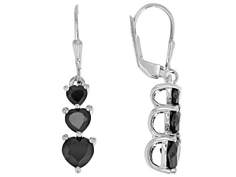 Black Spinel Rhodium Over Sterling Silver 3-Stone Earrings 2.97ctw