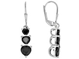 Black Spinel Rhodium Over Sterling Silver 3-Stone Earrings 2.97ctw