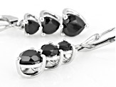 Black Spinel Rhodium Over Sterling Silver 3-Stone Earrings 2.97ctw