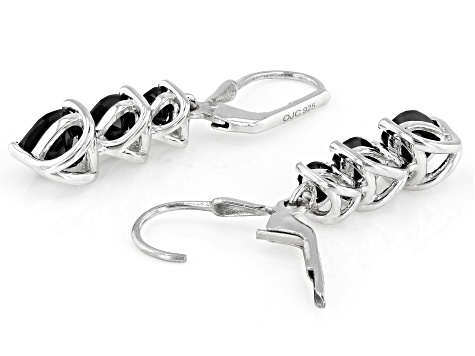 Black Spinel Rhodium Over Sterling Silver 3-Stone Earrings 2.97ctw