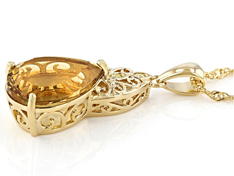 Champagne Quartz 18k Yellow Gold Over Sterling Silver Pendant With Chain 7.77ctw