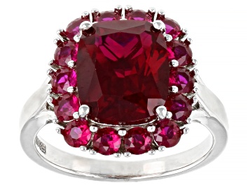 Picture of Red Lab Created Ruby Rhodium Over Sterling Silver Ring 6.32ctw