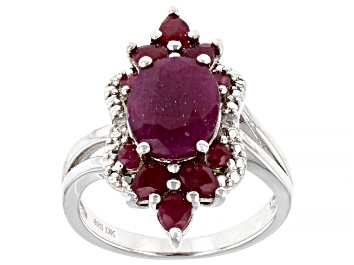Picture of Red Ruby Rhodium Over Sterling Silver Ring 4.57ctw