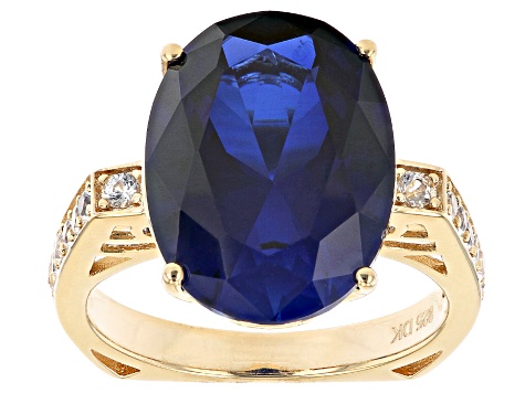 Blue Lab Created Sapphire 18k Yellow Gold Over Sterling Silver Ring 9.04ctw