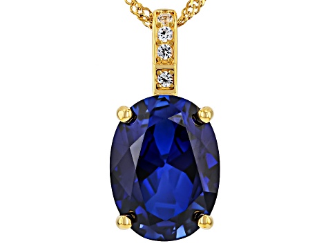 Blue Lab Created Sapphire 18k Yellow Gold Over Silver Pendant 8.70