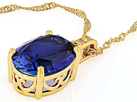 Blue Lab Created Sapphire 18k Yellow Gold Over Silver Pendant 8.70ctw