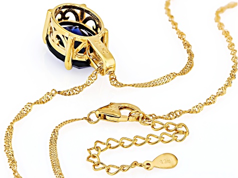 Blue Lab Created Sapphire 18k Yellow Gold Over Silver Pendant 8.70ctw
