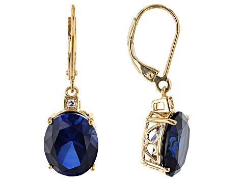 Blue Lab Created Sapphire 18k Yellow Gold Over Sterling Silver Earrings 11.25ctw