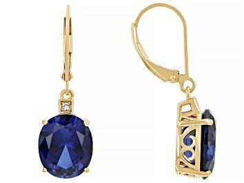 Picture of Blue Lab Created Sapphire 18k Yellow Gold Over Sterling Silver Earrings 11.25ctw