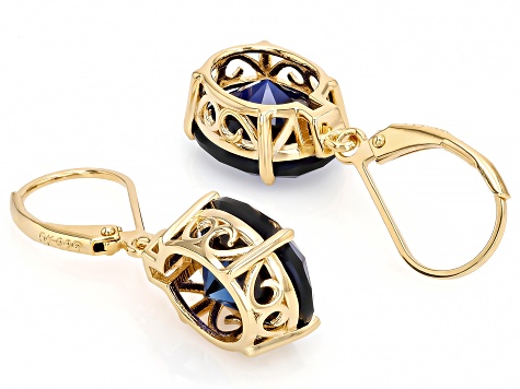 Blue Lab Created Sapphire 18k Yellow Gold Over Sterling Silver Earrings 11.25ctw