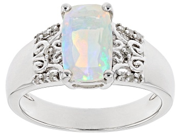 Picture of White Ethiopian Opal Rhodium Over Sterling Silver Ring 1.22ctw