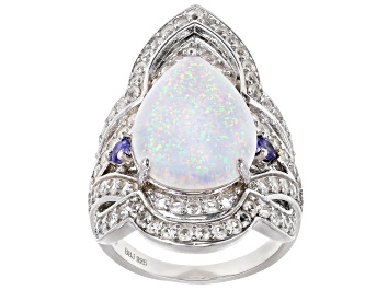 Picture of White Lab Created Opal Rhodium Over Sterling Silver Ring 1.83ctw