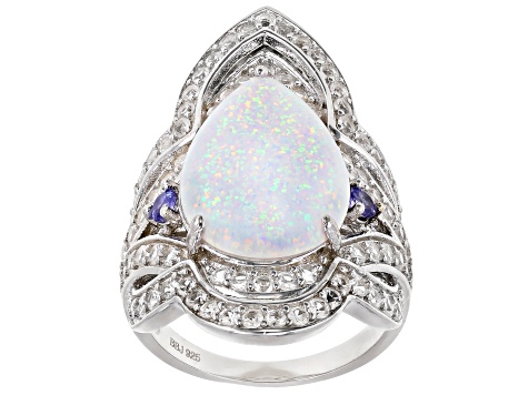 White Lab Created Opal Rhodium Over Sterling Silver Ring 1.83ctw