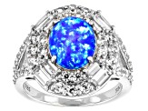 Blue Lab Created Opal Rhodium Over Sterling Silver Ring 1.48ctw