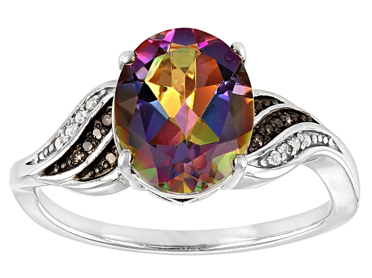 Rhodium Over Sterling Silver Multi Color Quartz Ring